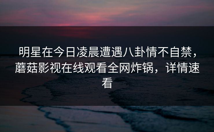 明星在今日凌晨遭遇八卦情不自禁，蘑菇影视在线观看全网炸锅，详情速看