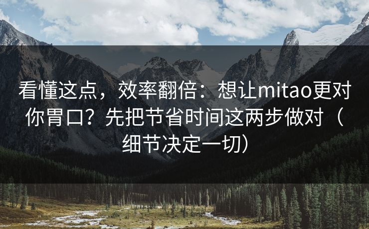 看懂这点，效率翻倍：想让mitao更对你胃口？先把节省时间这两步做对（细节决定一切）